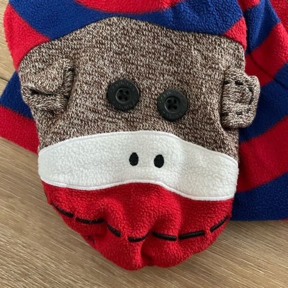 Nick & Nora Sock Monkey Red & Blue Striped Onesie Pajamas, Sz Small - Picture 3 of 14